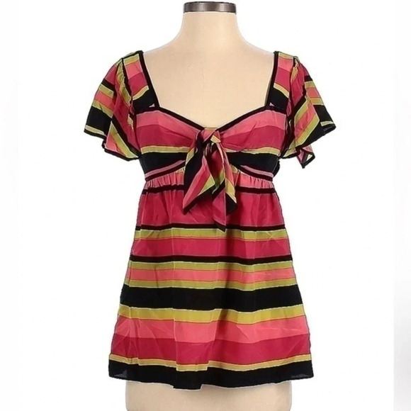 Nanette Lepore | 100% Silk Babydoll Pink Stripe Y2K Vintage Blouse Size 4 Small - Picture 1 of 4